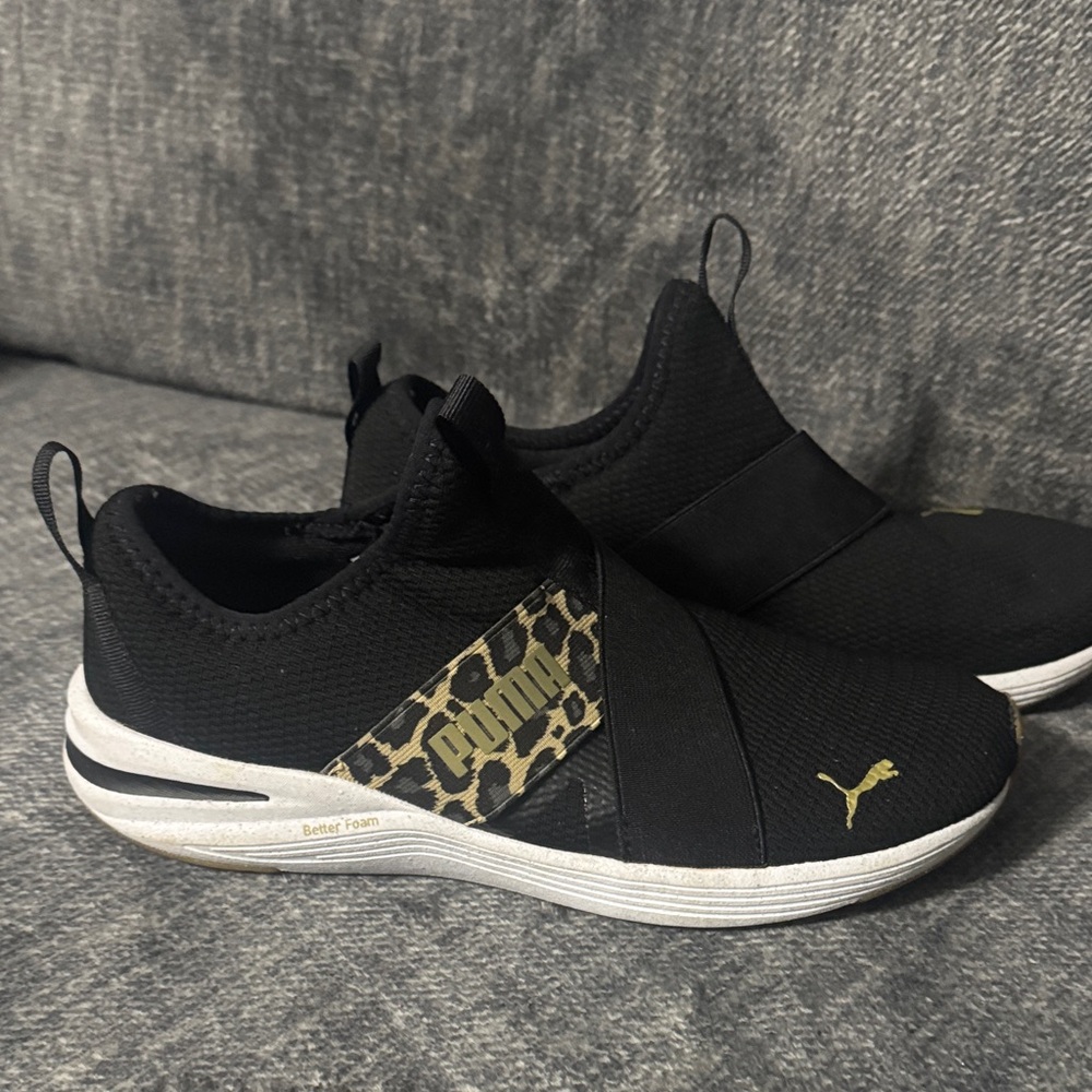 Puma Women's Black and Gold Animal Print Sneakers